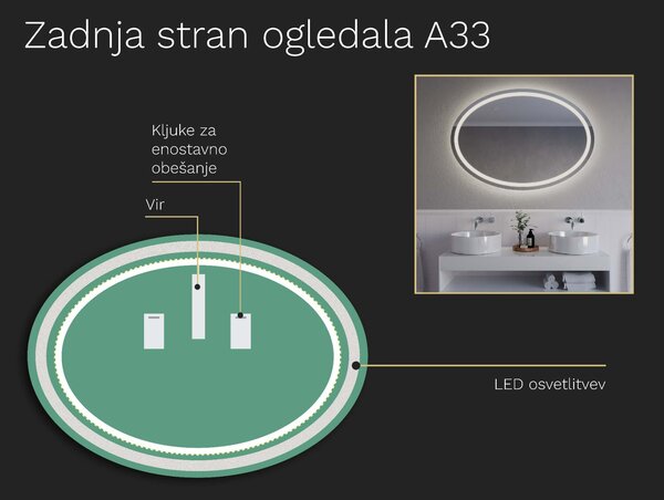 Ovalno kopalniško ogledalo z LED osvetlitvijo A33 70x50