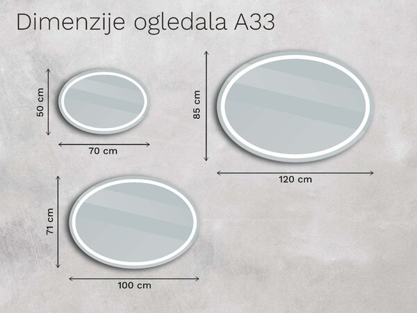 Ovalno kopalniško ogledalo z LED osvetlitvijo A33 70x50