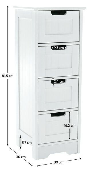 KONDELA Komoda s 4 predali, bela, ATENE TIP 7