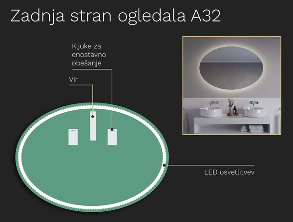 Ovalno kopalniško ogledalo z LED osvetlitvijo A32 70x50