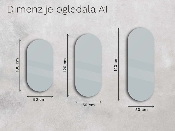 Ovalno kopalniško ogledalo z LED osvetlitvijo A1 50x100