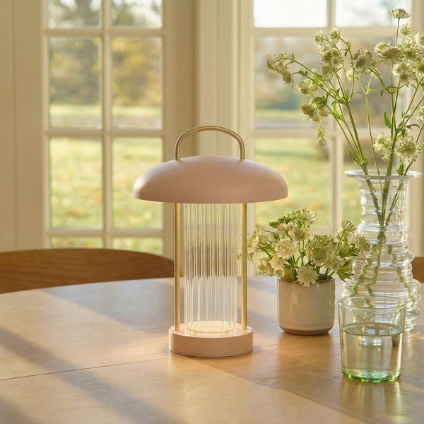 Nordlux LED-akumulatorska namizna svetilka Mirano, prašno roza, višina 29 cm, kovina, zatemnjen, Roza / rosé, Dnevna soba / jedilnica, Kovina, Skandinavski, Svetilka
