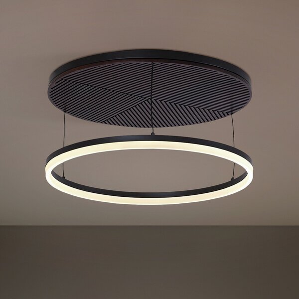 Lucande LED stropna svetilka Orven, črna/les, Ø50cm, z možnostjo zatemnitve, zatemnjen, Črna, Dnevna soba / jedilnica, Kovina, Sodobni