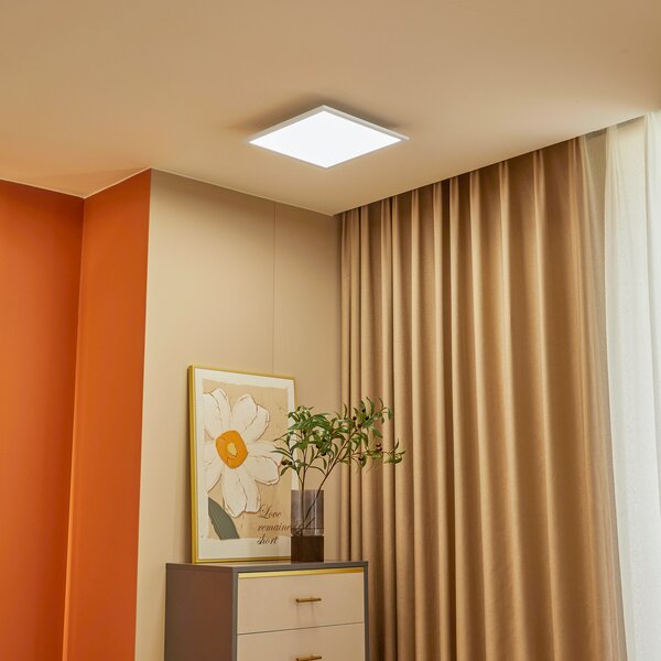 Lindby LED plošča Lamin, bela, 40 cm, CCT, z možnostjo zatemnitve, daljinski, zatemnjen, Bela, Dnevna soba / jedilnica, Kovina, Sodobni
