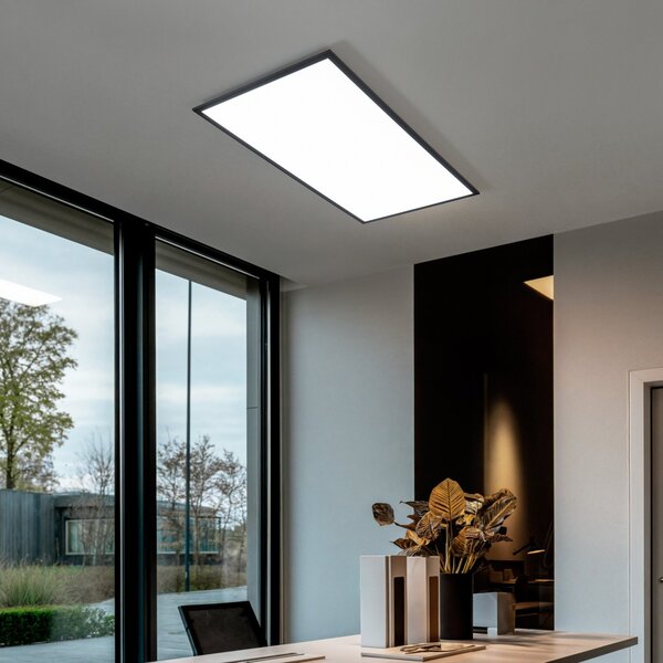 Lindby LED panel Nelios, 120 x 60 cm, CCT, črna, kovina, zatemnjen, Črna, Kuhinja, Plastika, Sodobni