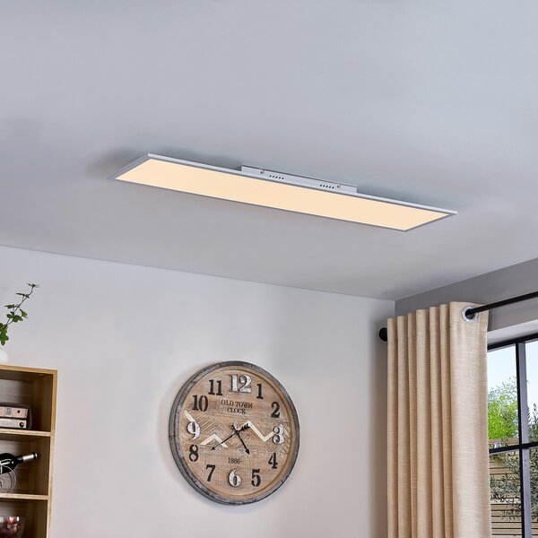 Lindby LED plošča Lamin, bela, 120 cm, CCT, z možnostjo zatemnitve, daljinski, zatemnjen, Bela, Dnevna soba / jedilnica, Kovina, Sodobni