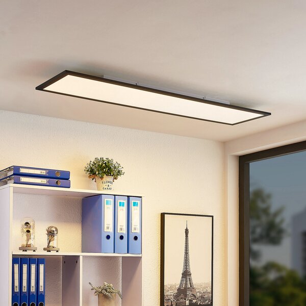 Lindby LED panel Nelios, 120 x 30 cm, 4000K, črna, kovina, Črna, Kuhinja, Plastika, Sodobni