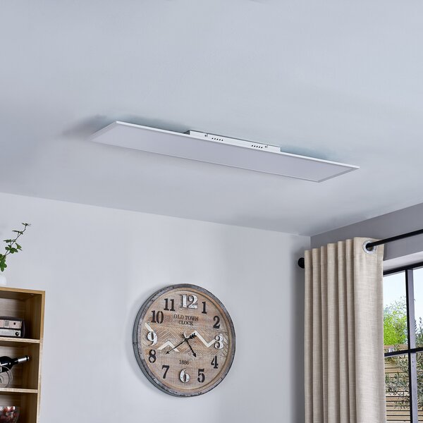 Lindby LED plošča Lamin, bela, 120 cm, CCT, z možnostjo zatemnitve, daljinski, zatemnjen, Bela, Dnevna soba / jedilnica, Kovina, Sodobni