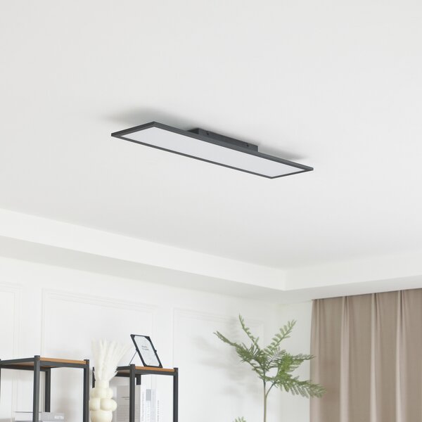 Lindby LED plošča Enhife, črna, 80 x 20 cm, kovinska, 4.000K, Črna, Študija / pisarna, Aluminij, Sodobni