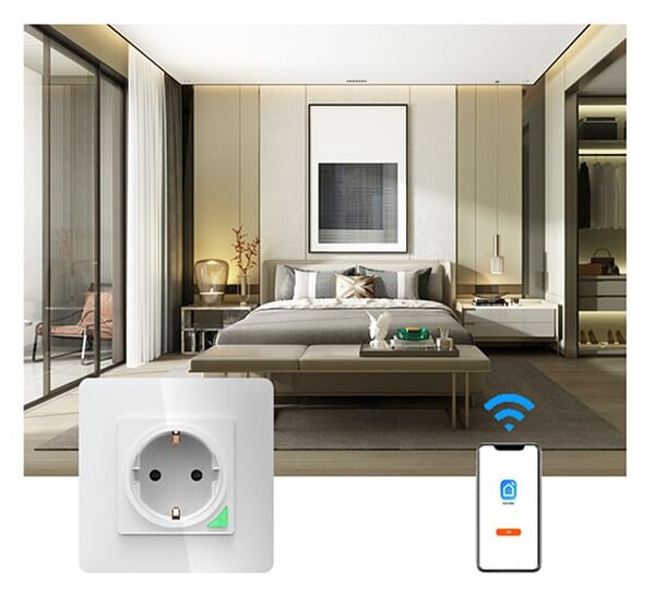Pametna WiFi stenska vtičnica 16A TUYA bela Alexa Google Assistant