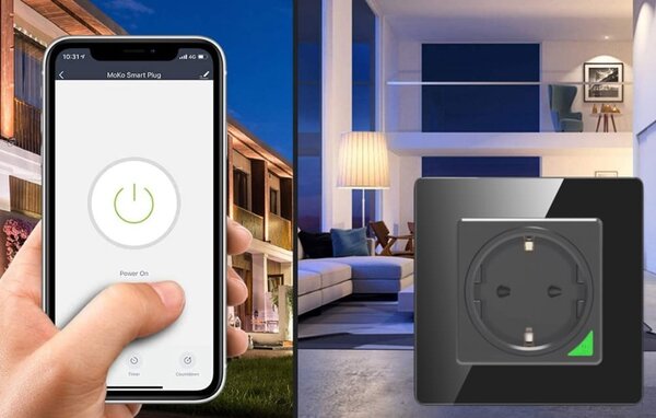 Pametna WiFi stenska vtičnica 16A TUYA črna Alexa Google Assistant