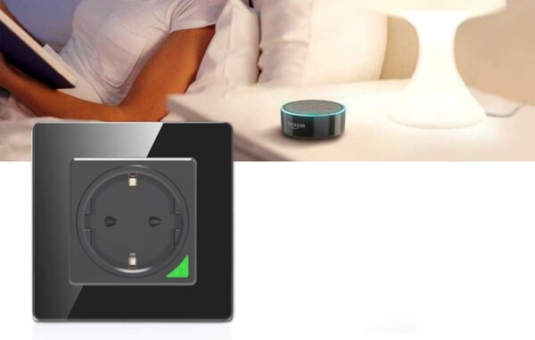 Pametna WiFi stenska vtičnica 16A TUYA črna Alexa Google Assistant