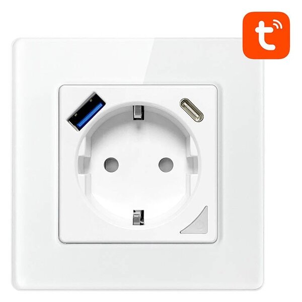 Pametna WiFi stenska vtičnica 16A 2xUSB TUYA bela Alexa Google Assistant