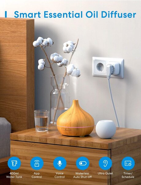 Pametni Wi-Fi difuzor eteričnih olj LED RGB vlažilec zraka 400ml Alexa Google Assistant