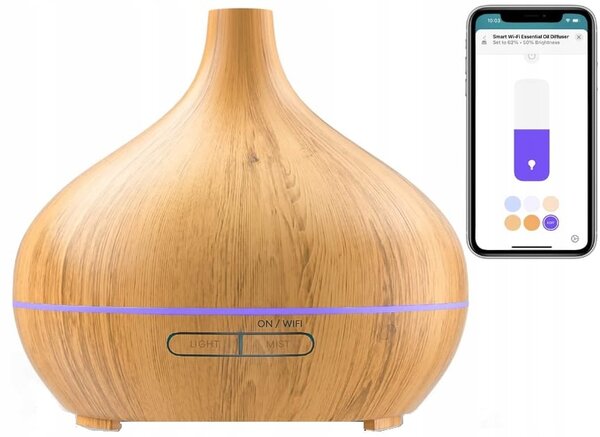 Pametni Wi-Fi difuzor eteričnih olj LED RGB vlažilec zraka 400ml Alexa Google Assistant