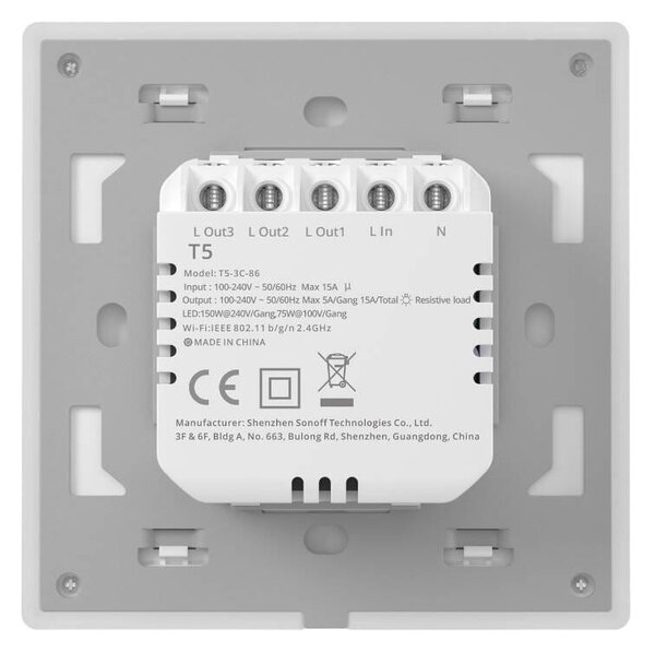 Pametno LED RGB WiFi stensko stikalo touch TX T5 eWeLink 3-kanalno