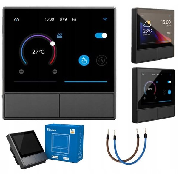 Stensko WiFi stikalo in termostat LCD touch črno eWeLink Alexa Google Assistant