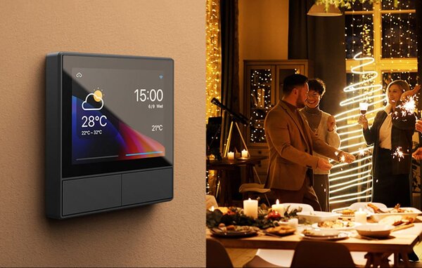 Stensko WiFi stikalo in termostat LCD touch črno eWeLink Alexa Google Assistant