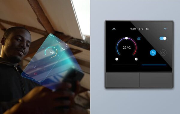 Stensko WiFi stikalo in termostat LCD touch črno eWeLink Alexa Google Assistant