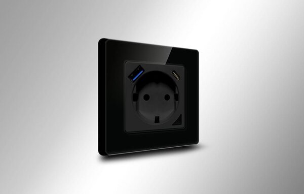 Pametna WiFi stenska vtičnica 16A 2xUSB TUYA črna Alexa Google Assistant
