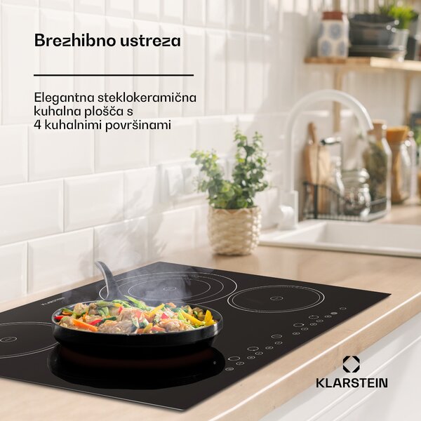 Klarstein VIRTUOSA, 6500 W, 59 X 52 CM, KERAMIČNA PLOŠČA ZA KUHANJE, VGRADNA, 4 CONE, STEKLOKERAMIKA