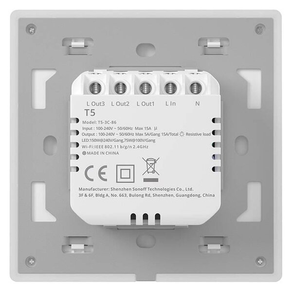 Pametno LED RGB WiFi stensko stikalo touch TX T5 eWeLink 2-kanalno