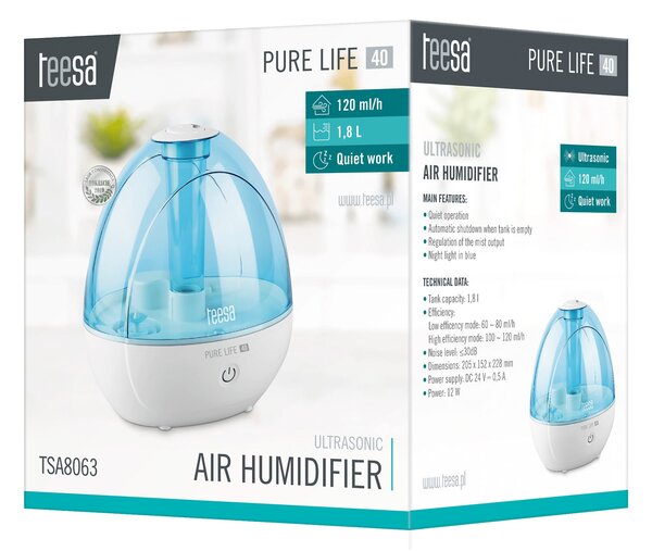 Ultrazvočni vlažilec zraka LED difuzor 1800ml PURE LIFE 40