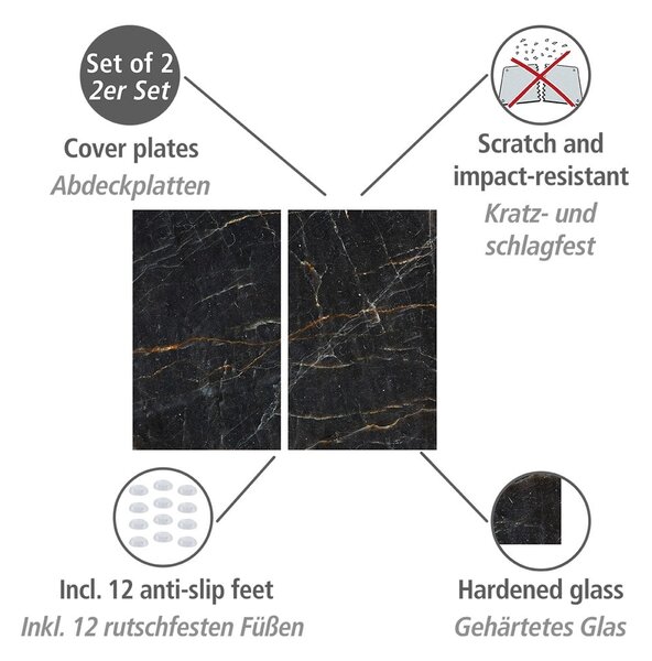 Zaščitne plošče za štedilnik iz kaljenega stekla 2 ks 52x30 cm Marble – Allstar