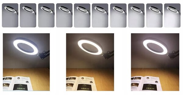 USB 32 LED gibljiva okrogla namizna svetilka črna + povečevalna lupa