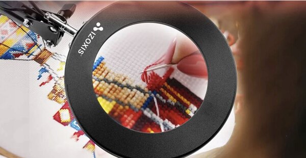 USB 32 LED gibljiva okrogla namizna svetilka črna + povečevalna lupa
