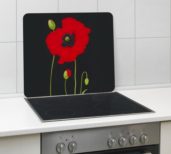 Stenska zaščitna plošča za štedilnik iz kaljenega stekla 50x56 cm Poppy – Maximex