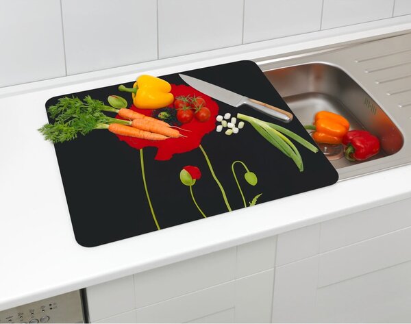 Stenska zaščitna plošča za štedilnik iz kaljenega stekla 50x56 cm Poppy – Maximex