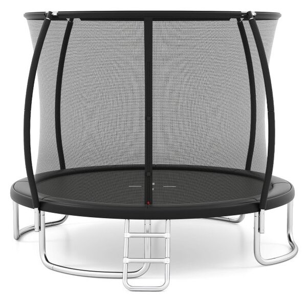 Zunanji trampolin, okrogel vrtni trampolin z varnostno mrežo in robustnim okvirjem, Ø366 cm, črn