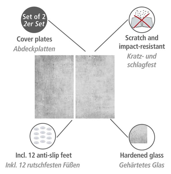 Zaščitne plošče za štedilnik iz kaljenega stekla 2 ks 52x30 cm Concrete – Allstar