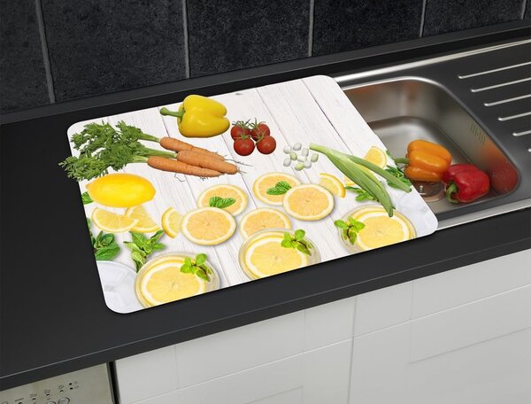 Stenska zaščitna plošča za štedilnik iz kaljenega stekla 50x56 cm Lemons – Wenko