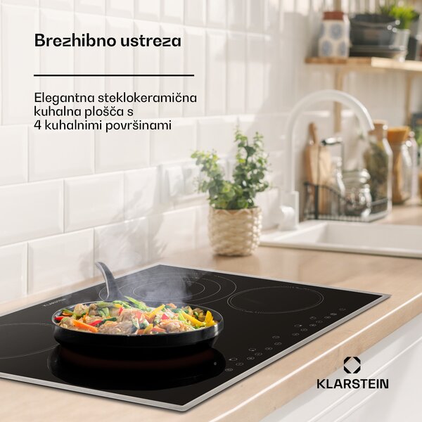 Klarstein Virtuosa 4 Prime, vgradna kuhalna plošča, 4 cone, 6500W, steklokeramični okvir iz nerjavečega jekla