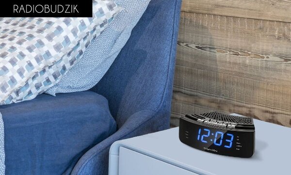 Moderna LCD elektronska FM radio budilka AUX črna