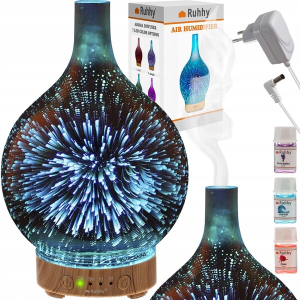 3v1 LED RGB steklen difuzor vlažilec zraka izparjevalnik in projektor 100ml + arome