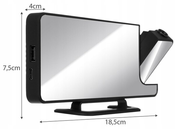 4v1 projekcijska budilka z LCD zaslonom in ogledalom črna
