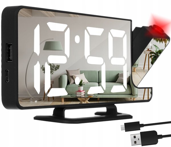 4v1 projekcijska budilka z LCD zaslonom in ogledalom črna