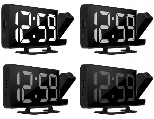 4v1 projekcijska budilka z LCD zaslonom in ogledalom črna