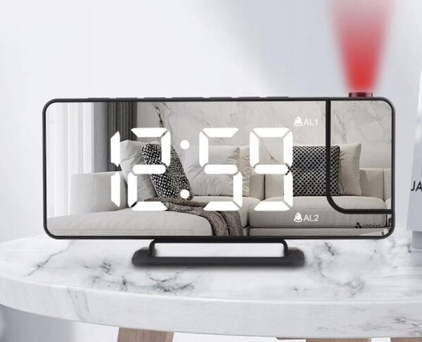 4v1 projekcijska budilka z LCD zaslonom in ogledalom črna