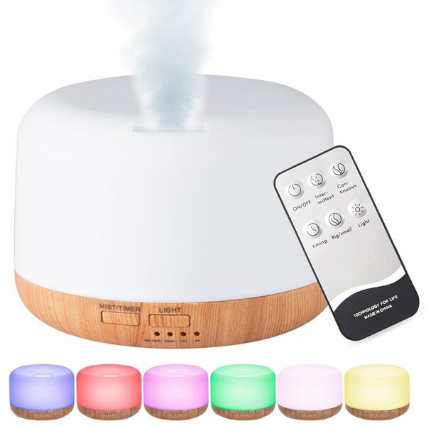 LED RGB aroma difuzor vlažilec zraka z daljinskim upravljalnikom 300ml rjav
