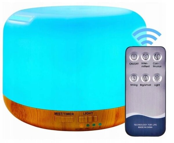 LED RGB aroma difuzor vlažilec zraka z daljinskim upravljalnikom 300ml rjav