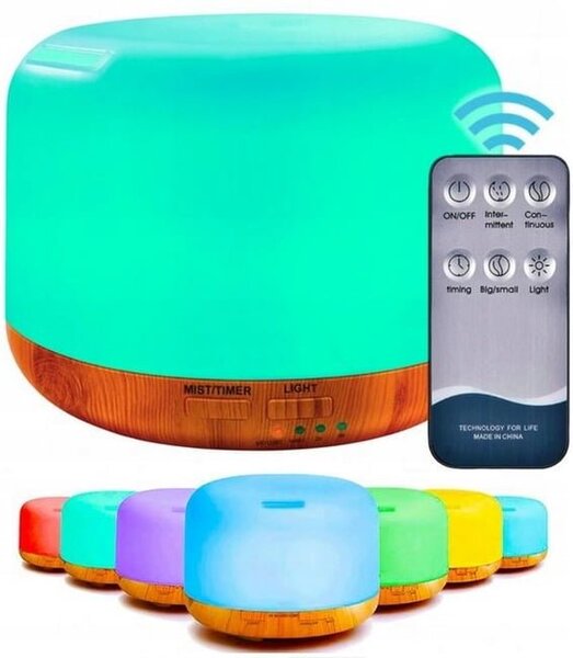 LED RGB aroma difuzor vlažilec zraka z daljinskim upravljalnikom 300ml rjav