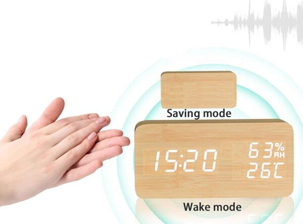 4v1 lesena moderna elektronska budilka rjava