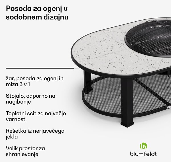 Blumfeldt Merano Circolo L, 3 v 1, ognjišče s funkcijo žara, ki se lahko uporablja kot miza
