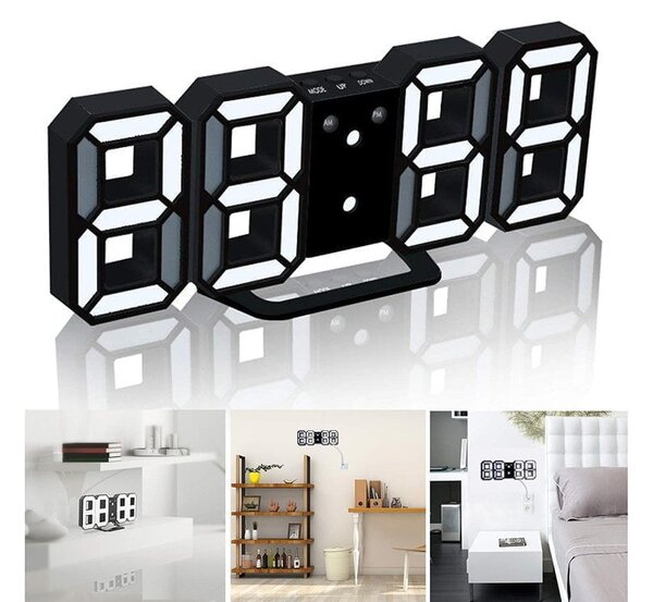3D LED budilka in elektronski termometer z alarmom bela