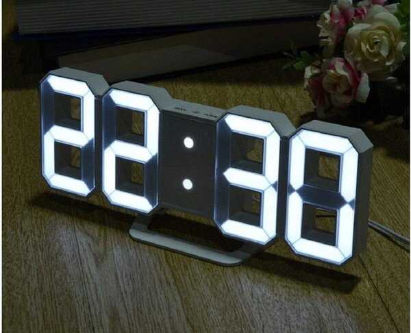 3D LED budilka in elektronski termometer z alarmom bela