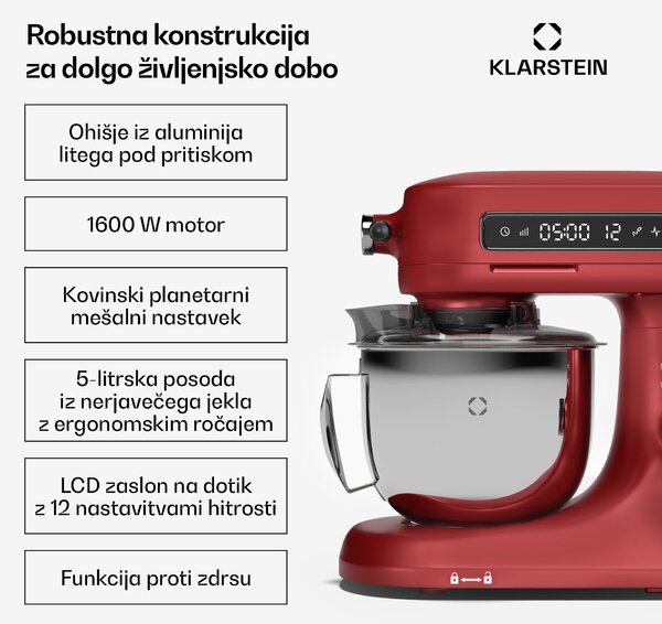 Klarstein Chiara kuhinjski robot | 1600 W | 12 nastavitev | Posoda iz nerjavečega jekla | LCD zaslon | Vključno z dodatki